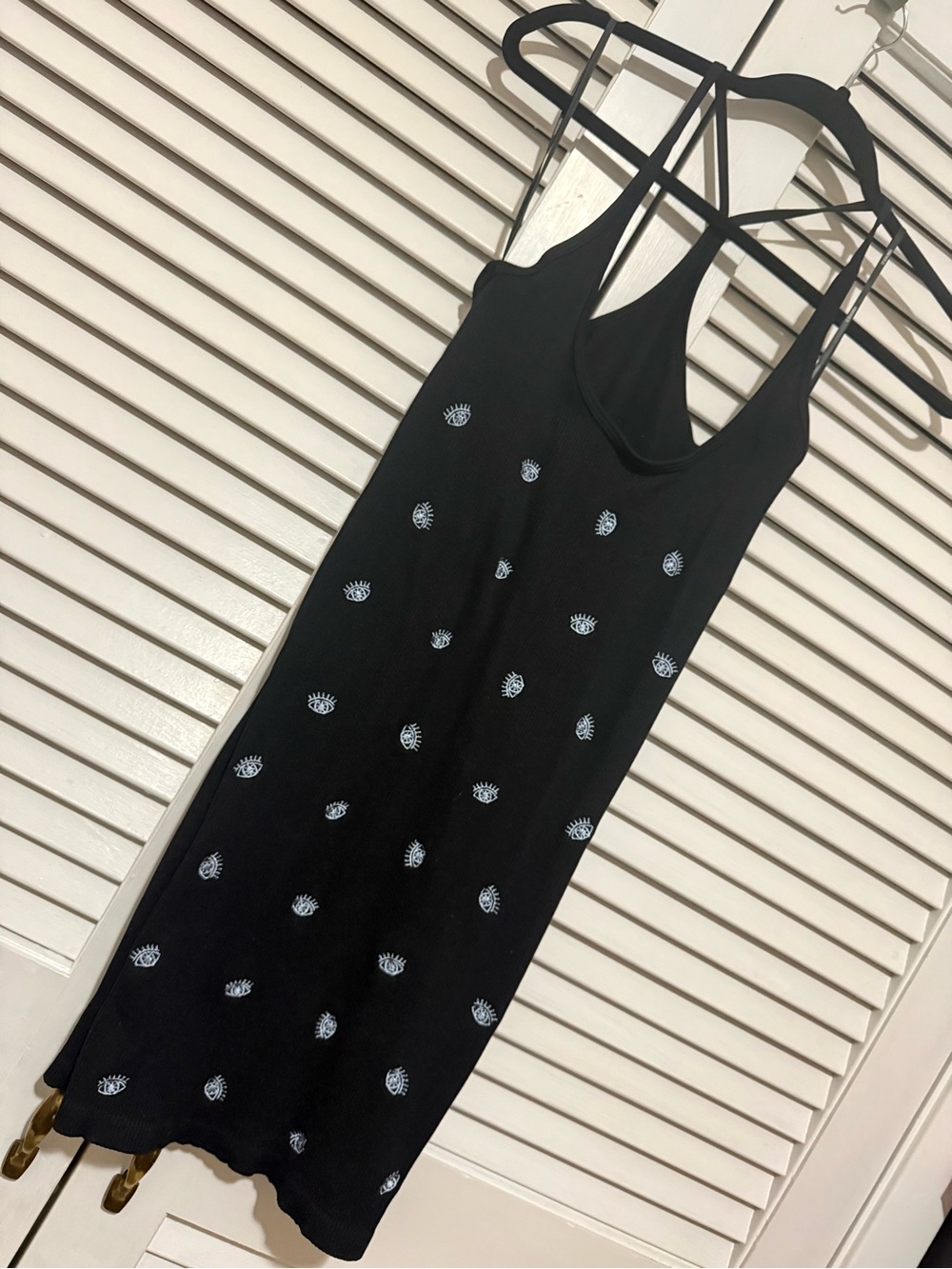 Forever 21 Black Racer Back Eye-Embroidered Midi Body-con Dress Womens M/L
